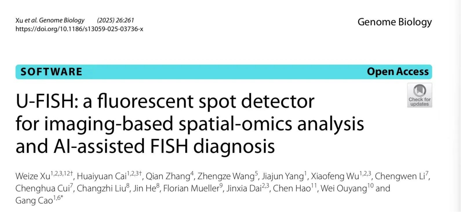 Genome Biology | 深圳理工大學(xué)曹罡教授團(tuán)隊(duì)發(fā)布空間組學(xué)與病理輔助識(shí)別診斷新工具U-FISH